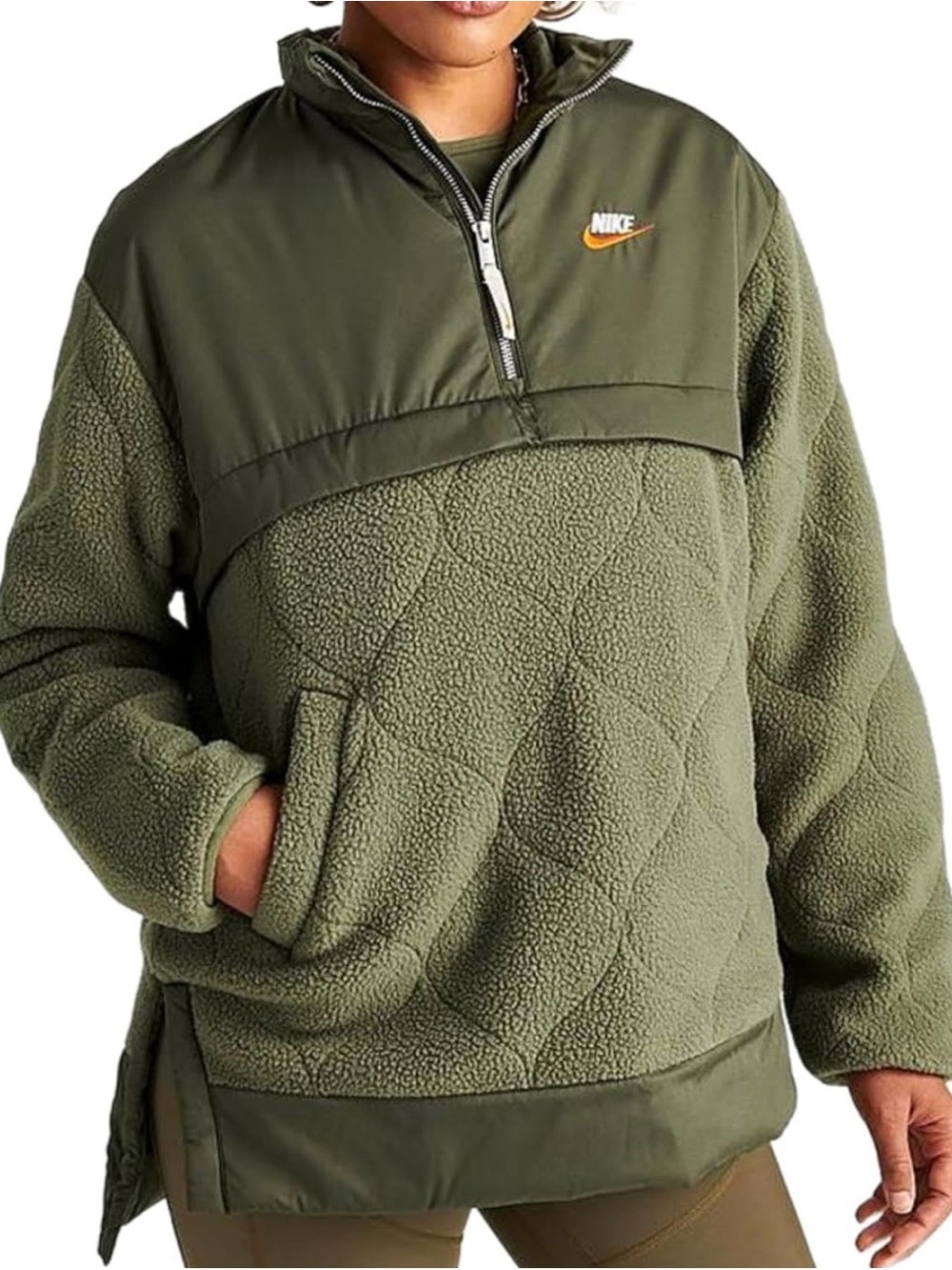 Nike Women's City Utility Quilted High Pile Sherpa Fleece Half Zip Sz L. NWT